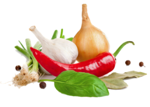 Garlic, onions, pepper